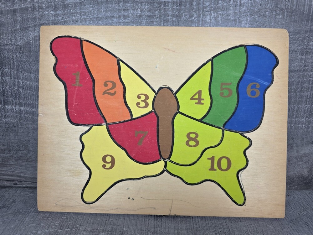 F.X. Schmid Wood Puzzle Butterfly & Numbers 10 pc Dave Tibbetts Design USA b283
